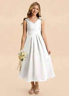 Azazie Polly Junior Ivory A-Line Pleated Stretch Satin Dress image4