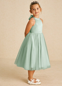 Azazie Dora Flower Girl Dresses Agave A-Line Bow Tulle Dress image3