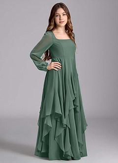 Azazie Clara Junior Abito A-Line in Chiffon Blusa Muschio Marino image4