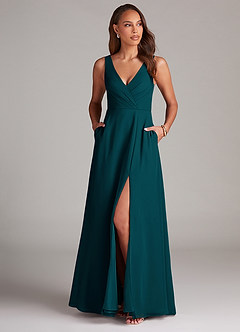 Azazie Nelly Bridesmaid Dresses Pine A-Line Pleated Chiffon Dress image2
