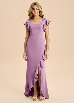Azazie Demi Junior Wisteria Mermaid Bow Stretch Satin Dress image3