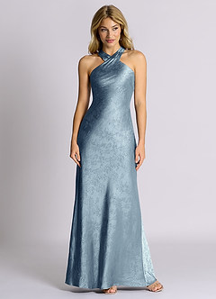 Azazie Doretta 신부 들러리 드레스 쉬스 주름진 자카드 바닥 길이 드레스 image1