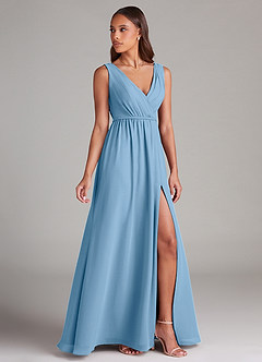 Azazie Tanicia Robes de demoiselle d'honneur Robe Trapèze en Mousseline de soie Plissée Acier Bleuté image3