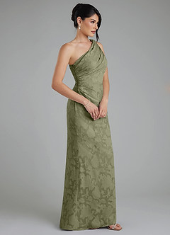 Azazie Akilah Vestidos de damas de honor Vestido Pistacho de Devorado Floral de Corte Sirena con Un hombro image3