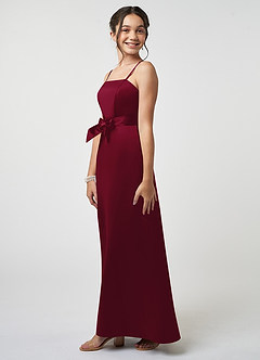 Azazie Anina Junior Robe Trapèze en Satin extensible Arc Bourgogne image4