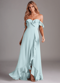 Azazie Lyra Robes de demoiselle d'honneur Robe Trapèze Convertible en Mousseline de soie Brume image4
