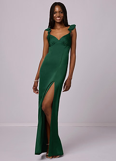 Barbie ♥ Azazie Bridesmaid Dresses Dark Green Sheath Stretch Satin Dress image3