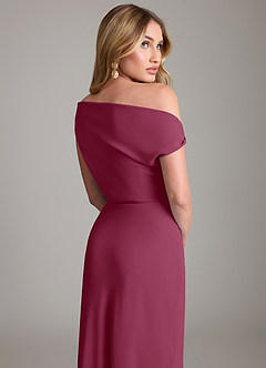 Azazie Emerson Bridesmaid Dresses Mulberry Sheath Off the Shoulder Chiffon Dress image3