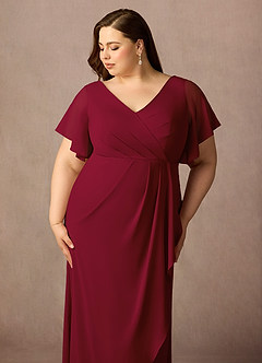 Azazie Song Mother of the Bride Dresses Burgundy Mermaid V-Neck Pleated Stretch Chiffon Dress image11