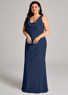Azazie Rylina Bridesmaid Dresses Dark Navy Mermaid Pleated Chiffon Dress image9