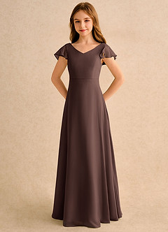 Azazie Nari Girls Formal Flower Girl Dresses Ganache A-Line with Sleeves Chiffon Dress image6