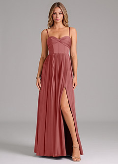 Azazie Akiko Bridesmaid Dresses Antique Rose A-Line Sweetheart Neckline Stretch Satin Dress image1