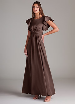 Azazie Daphne Modest Bridesmaid Dresses A-Line Ruched Stretch Satin Floor-Length Dress image4