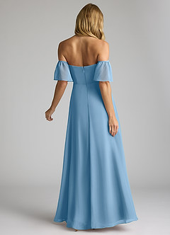 Azazie Sue Jurken voor bruidsmeisjes Converteerbaar Jurk van Chiffon met A-Lijn Off the Shoulder Staal Blauw image3
