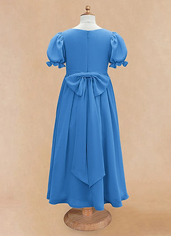Azazie Joss Flower Girl Dresses Blue Jay A-Line with Sleeves Chiffon Dress image6