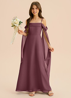 Azazie Moana Junior Linia A Pofałdowany Szyfon Długość podłogi Młodsza druhna Sukienka image4