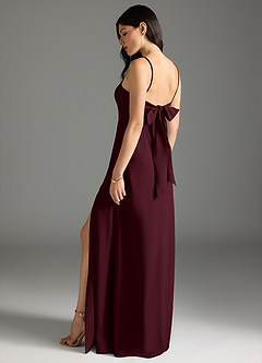 Azazie Melia Bridesmaid Dresses Cabernet A-Line Bow Stretch Crepe Dress image1