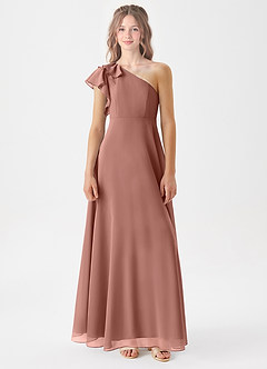 Azazie Arabella Junior Robe Trapèze en Mousseline de soie Rayé Rose De Cèdre image3