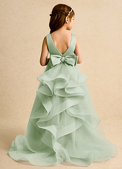 Azazie Lior Flower Girl Dresses Dusty Sage Ball-Gown Pleated Tulle Dress image8