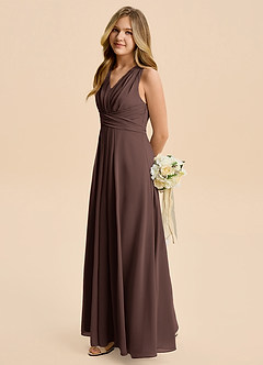 Azazie Kirsten Junior A-Linie Plissee Chiffon Kleid Ganache image5