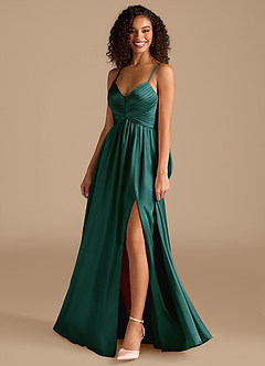 Azazie Alia Bridesmaid Dresses Pine A-Line Pleated Metallic Satin Dress image7