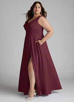 Azazie Karina Bridesmaid Dresses Cabernet A-Line Pleated Chiffon Dress image7