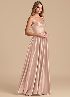 Azazie Shaude Bridesmaid Dresses English Rose A-Line Pleated Metallic Satin Dress image4
