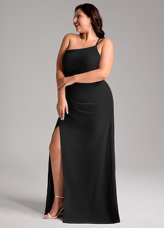 Azazie Eren Robes de demoiselle d'honneur Robe Fourreau en Mousseline de soie Ue épaule Noir image11