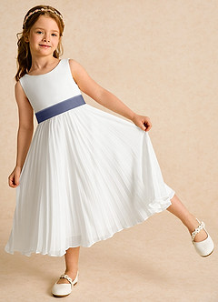 Azazie Margot Abiti da Ragazza di Fiori Abito A-Line in Chiffon Plissettato Avorio Storm Blu image3