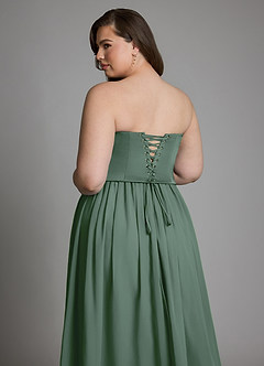 Azazie Cadence At-home Try On Dresses Eucalyptus A-Line Corset Stretch Satin Convertible Dress image20