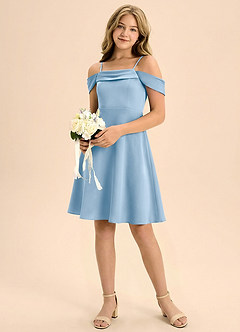 Azazie Anselie Junior Linia A Pofałdowany Satyna elastyczna Mini Młodsza druhna Sukienka image1