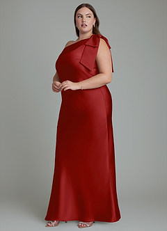 Azazie Yuanna Bridesmaid Dresses Pomegranate Mermaid One Shoulder Stretch Satin Dress image13