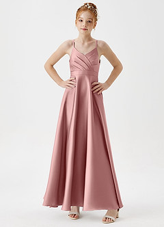 Azazie Avelina Junior Dusty Rose A-Line Pleated Stretch Satin Dress image3