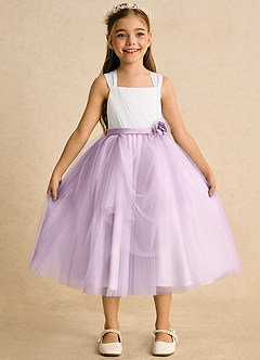 Azazie Bonny Flower Girl Dresses Ivory Frosted Lilac Ball-Gown Pleated Tulle Dress image7