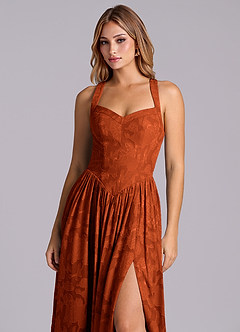 Azazie Francis Robes de demoiselle d'honneur Robe Trapèze en Blumen-Burnout Corset Paprika image7