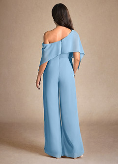 Azazie Halima Mother of the Bride Dresses Steel Blue Jumpsuit/Pantsuit Side Slit Chiffon Dress image3