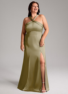 Azazie Rue Bridesmaid Dresses Moss Green A-Line Pleated Stretch Satin Dress image11