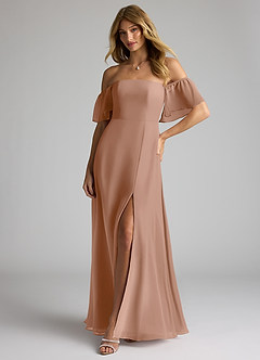 Azazie Sue Bridesmaid Dresses Champagne Rose A-Line Off the Shoulder Chiffon Convertible Dress image3