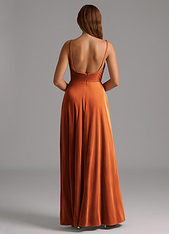 Azazie Sarella Bridesmaid Dresses Burnt Orange A-Line Pleated Velvet Dress image2