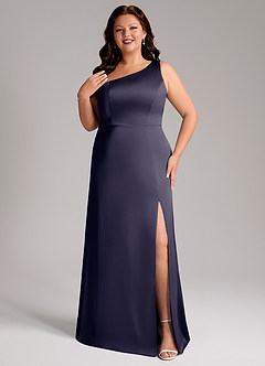 Azazie Phaedra Bridesmaid Dresses Stormy A-Line One Shoulder Stretch Satin Dress image8