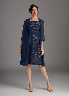 Azazie Beth Mother of the Bride Dresses Dark Navy Champagne A-Line Scoop Sequins Chiffon Dress image2