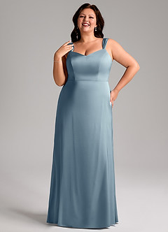 Azazie Denice Robes de demoiselle d'honneur Robe Fourreau en Satin extensible Plissée Bleu Poussiéreux image10