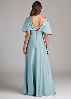 Azazie Pamela Robes de demoiselle d'honneur Robe Trapèze en Satin extensible Plissée Bleu Maussade image2
