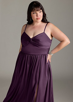 Azazie Zeya Bridesmaid Dresses Plum A-Line Pleated Stretch Satin Dress image14