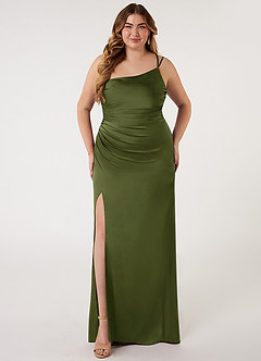 Azazie Eren Bridesmaid Dresses Olive Mermaid One Shoulder Stretch Satin Dress image6