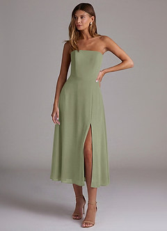 Azazie Wren Bridesmaid Dresses Pistachio A-Line Strapless Chiffon Dress image1