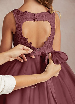 Azazie Calla Flower Girl Dresses Desert Rose Ball-Gown Lace Tulle Dress image5
