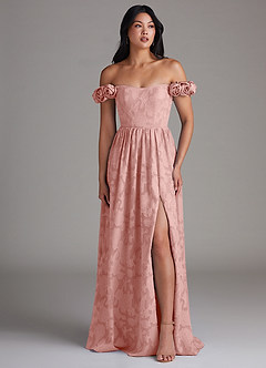 Azazie Autumn Robes de demoiselle d'honneur Robe Trapèze Convertible en Blumen-Burnout Épaule décolletée Rosette image5