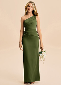 Azazie Akilah Junior Osłona Pofałdowany Satyna elastyczna Długość podłogi Młodsza druhna Sukienka image1