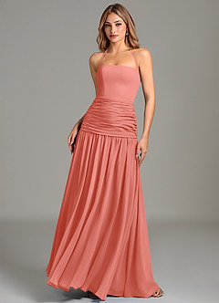 Azazie Vashti Bridesmaid Dresses Salmon Pink A-Line Chiffon Dress image1